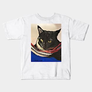 Black Cat with Scarf Kids T-Shirt